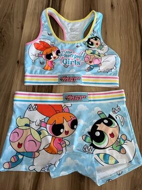 Power Puff Girls Boxer + Sport Bra Top/Bottom Set Size L Cartoon Network